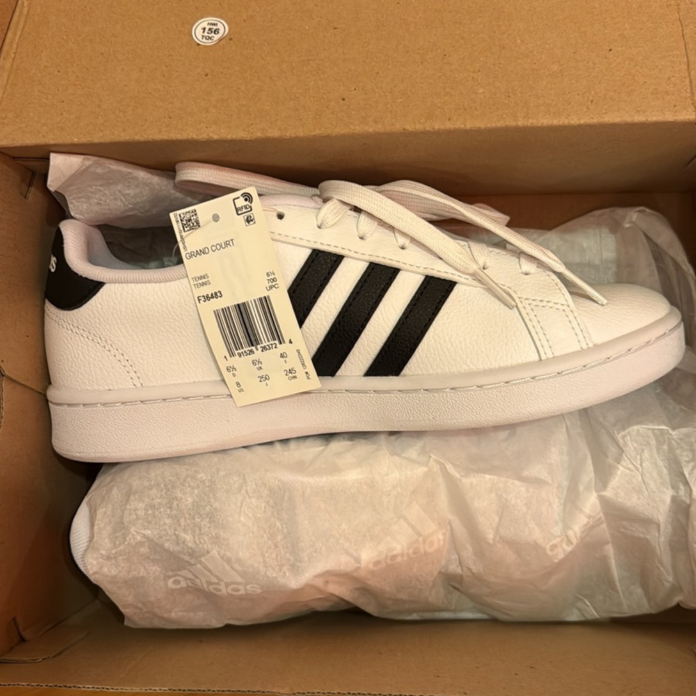 Adidas Grand Court White Sneakers with Black Stripes
